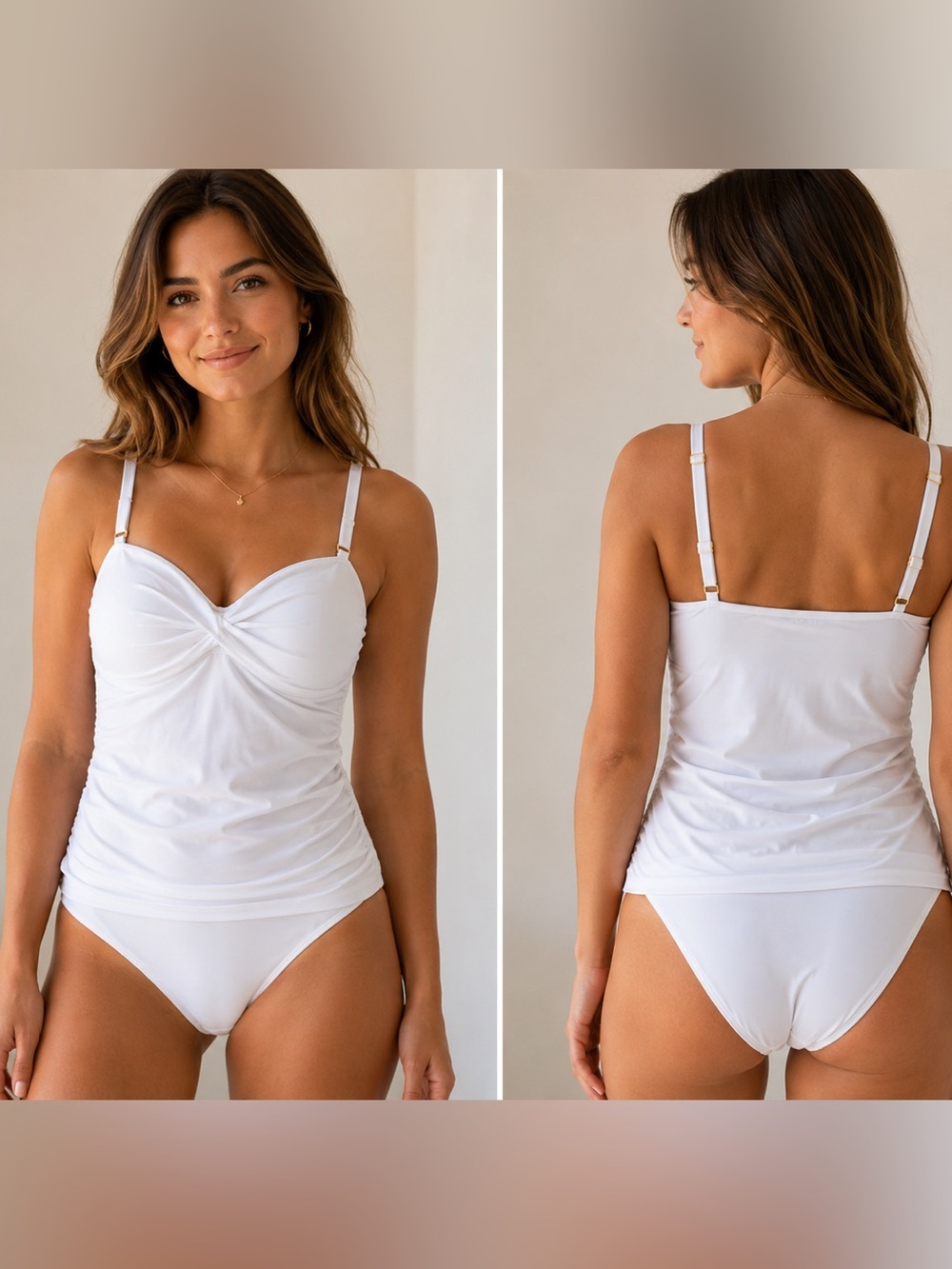 Tommy Bahama White Twist Front Foam Cup Tankini Top  With Tummy Control  XL, NWT
